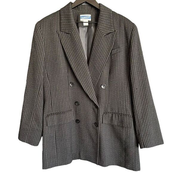 Vintage 90s Pendleton 100% Virgin Wool Pinstripe Blazer Black - Picture 1 of 12